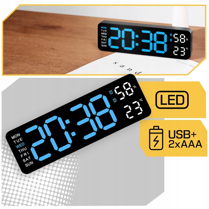 BUDZIK ZEGAR ELEKTRONICZNY LED DRZEMKA GŁOŚNY TERMOMETR HIGROMETR DUŻY XXL Stan opakowania oryginalne